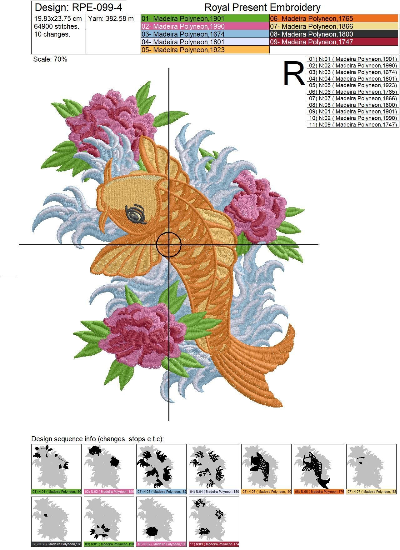 Machine Embroidery Design Tattoo Koi Fish - 4 sizes