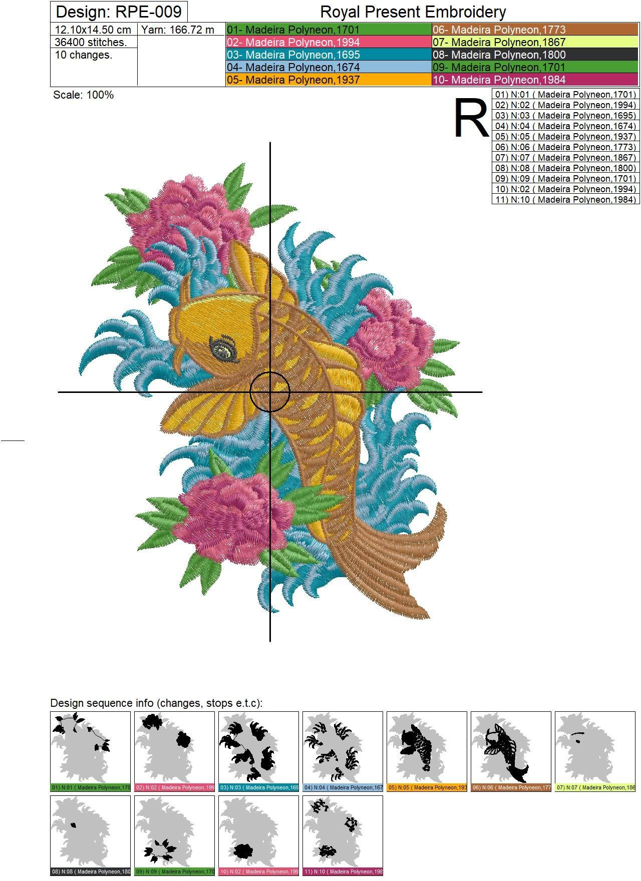 Machine Embroidery Design Tattoo Koi Fish - 4 sizes