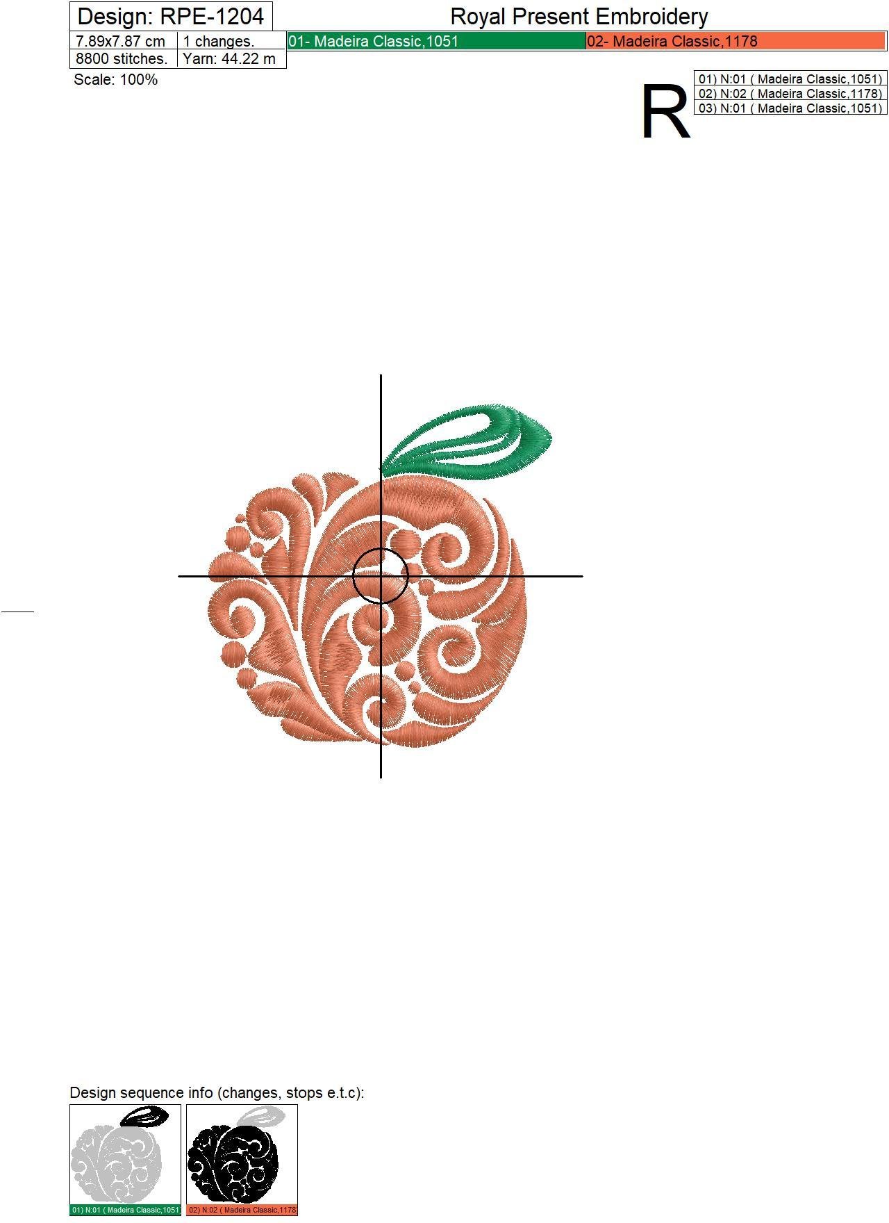 Ornate Orange machine embroidery design