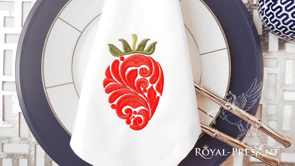 Ornate Strawberry machine embroidery design
