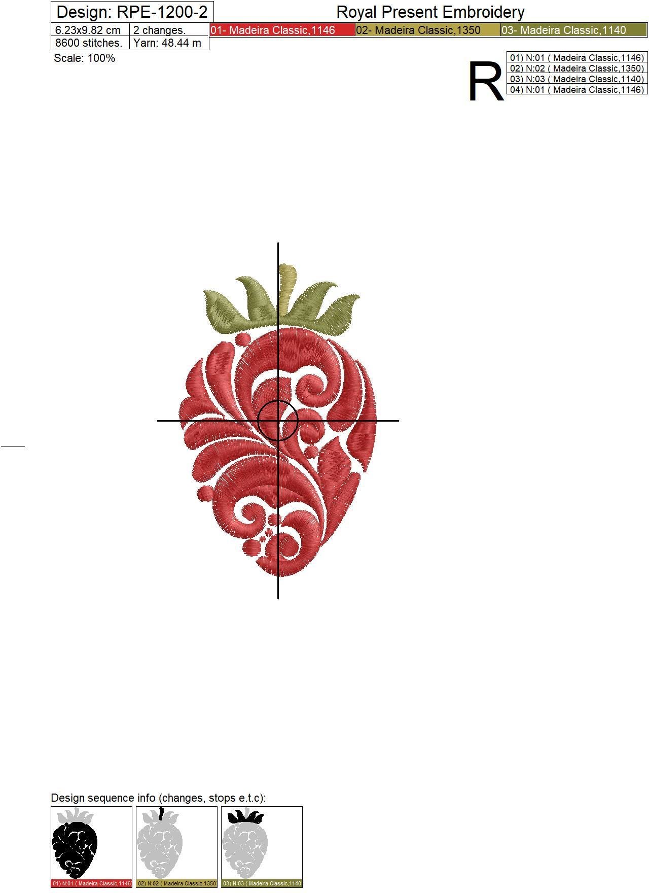 Ornate Strawberry machine embroidery design