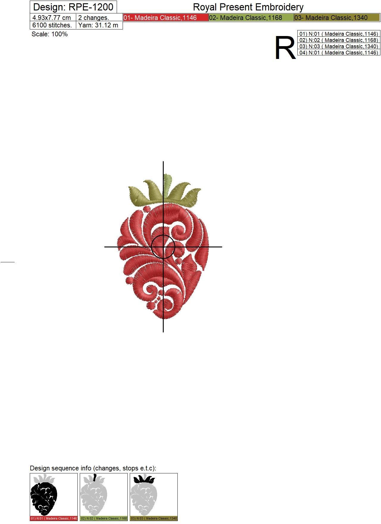 Ornate Strawberry machine embroidery design