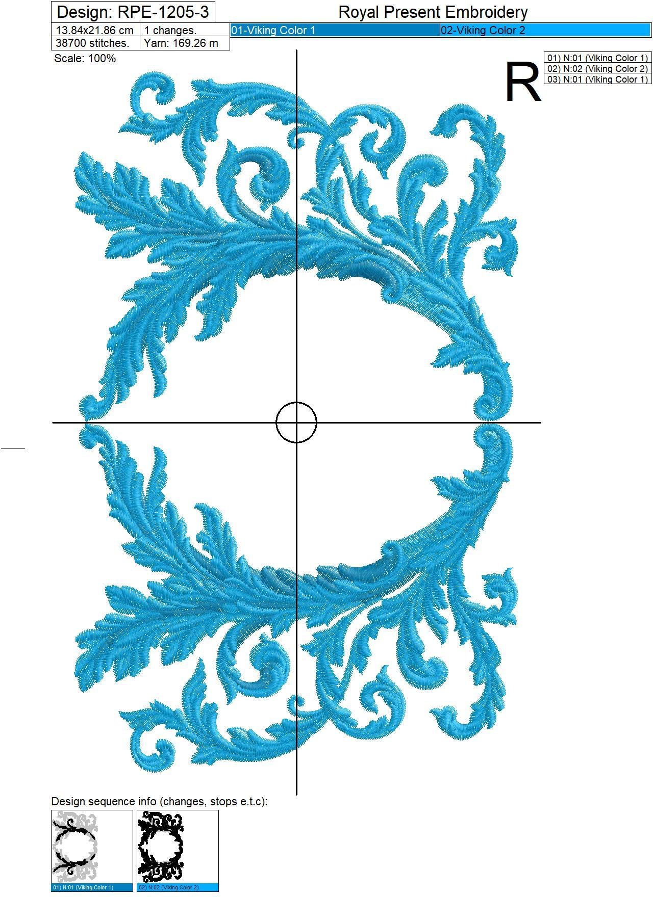 Baroque Blank Monogram Machine Embroidery Design - 6 sizes