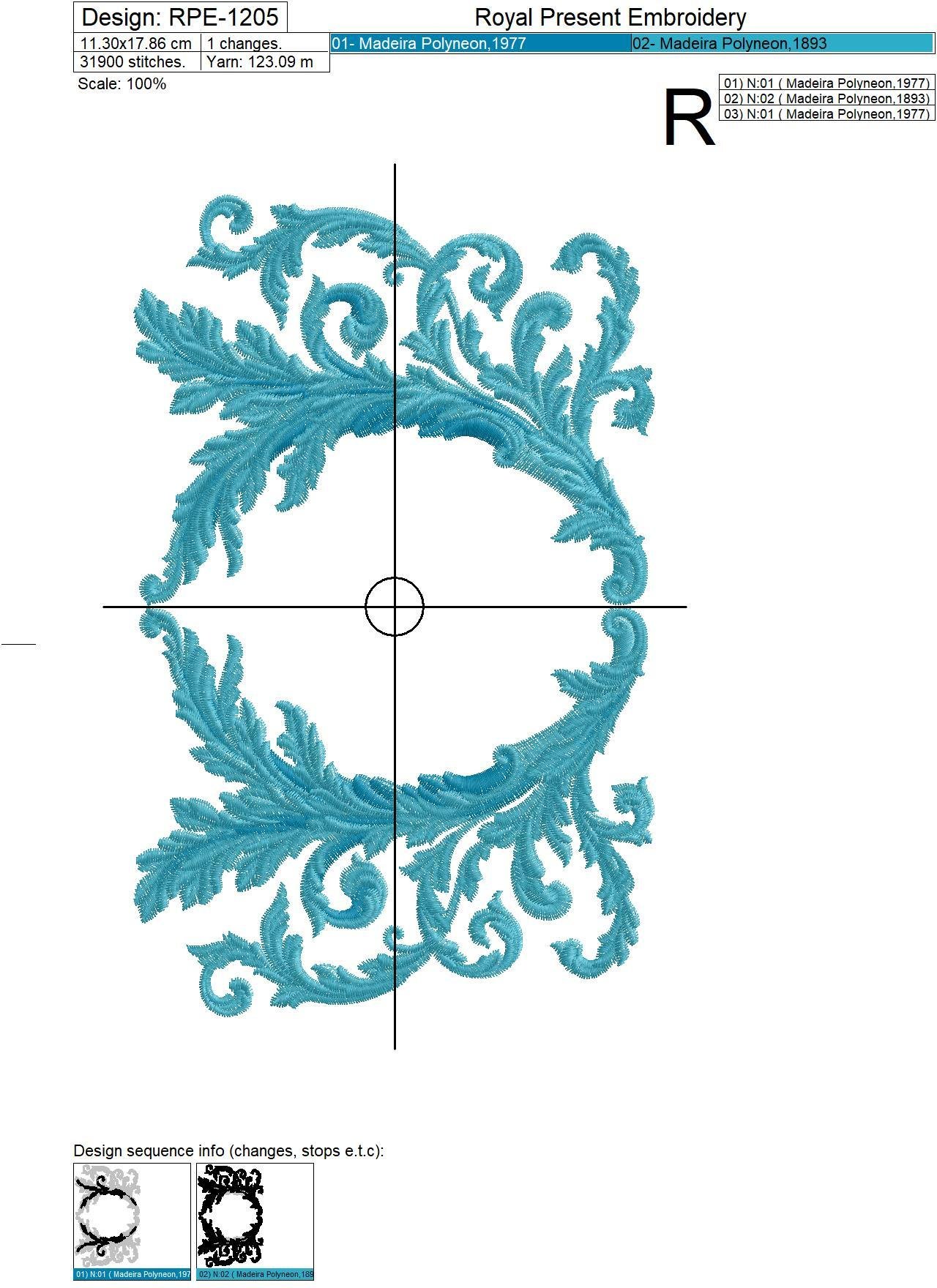 Baroque Blank Monogram Machine Embroidery Design - 6 sizes