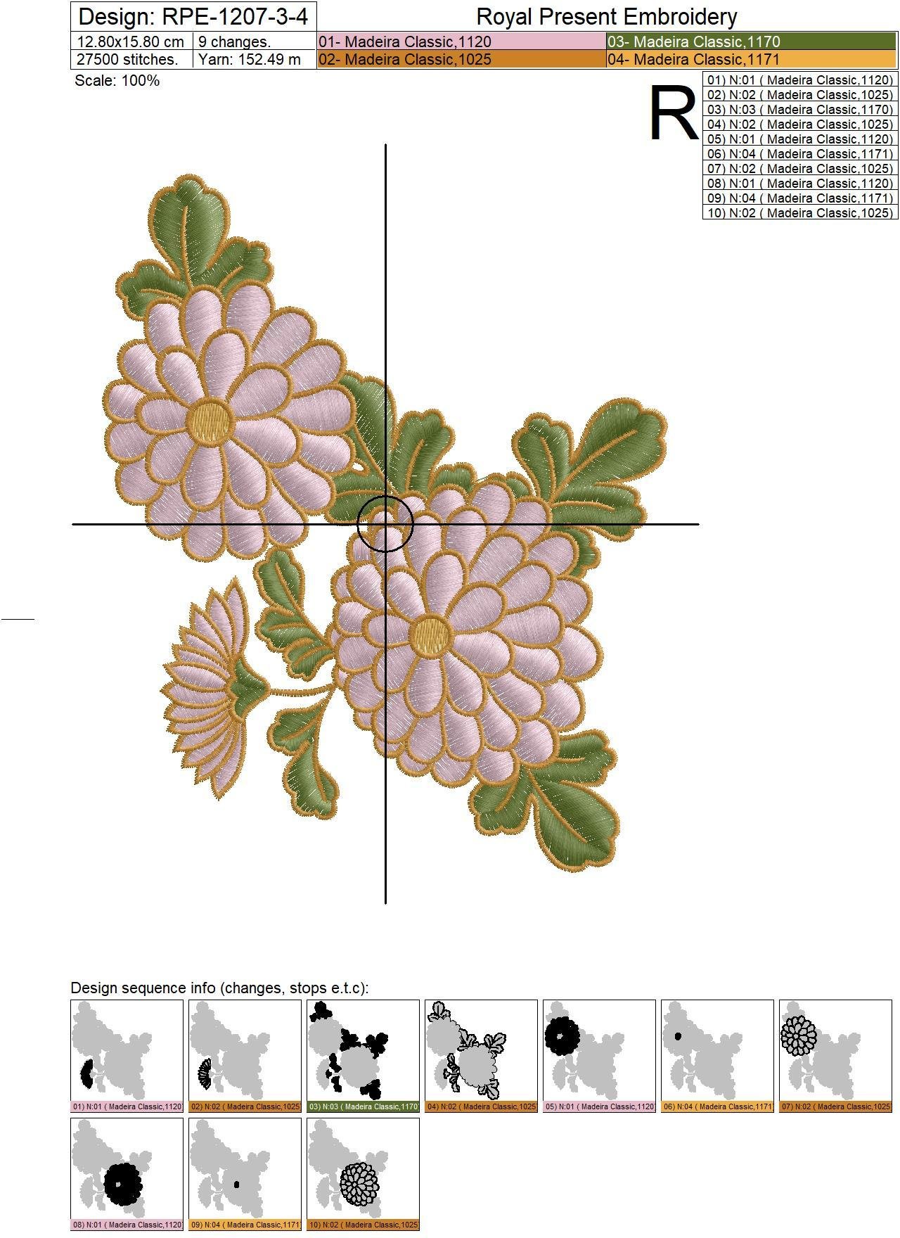 Machine Embroidery Design White chrysanthemums Japanese Collection