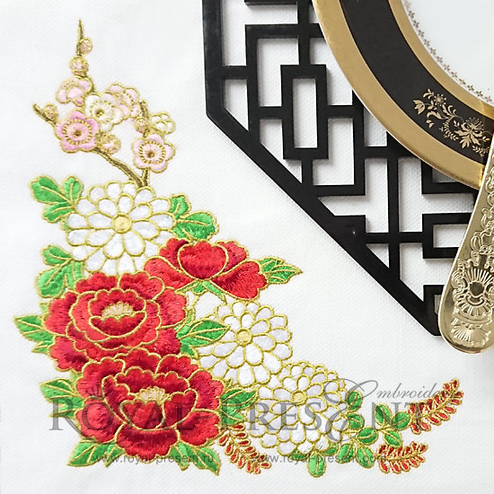 Corner Machine Embroidery Design Bouquet of Peonies - 3 sizes RPE-1207-8