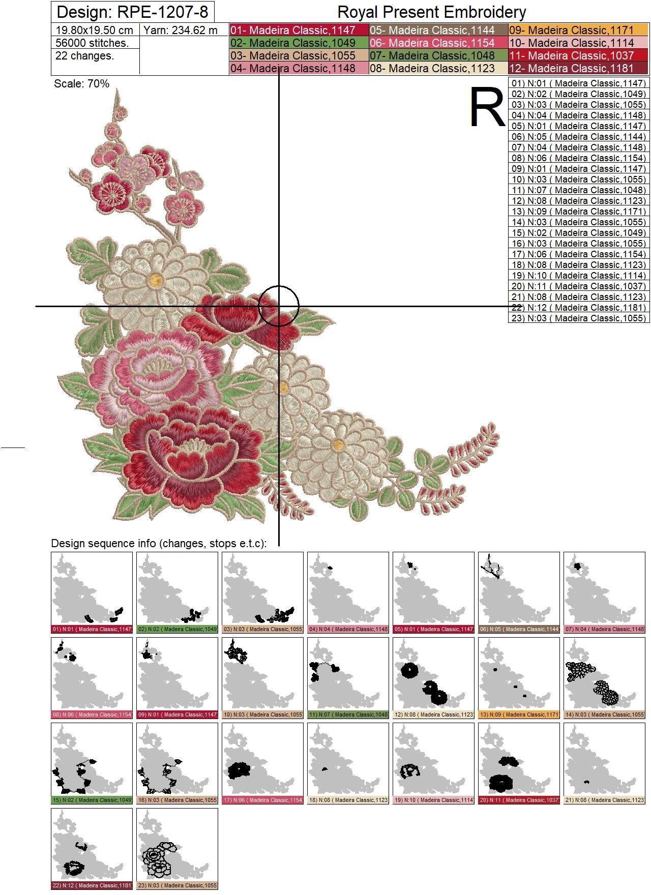 Corner Machine Embroidery Design Bouquet of Peonies - 3 sizes