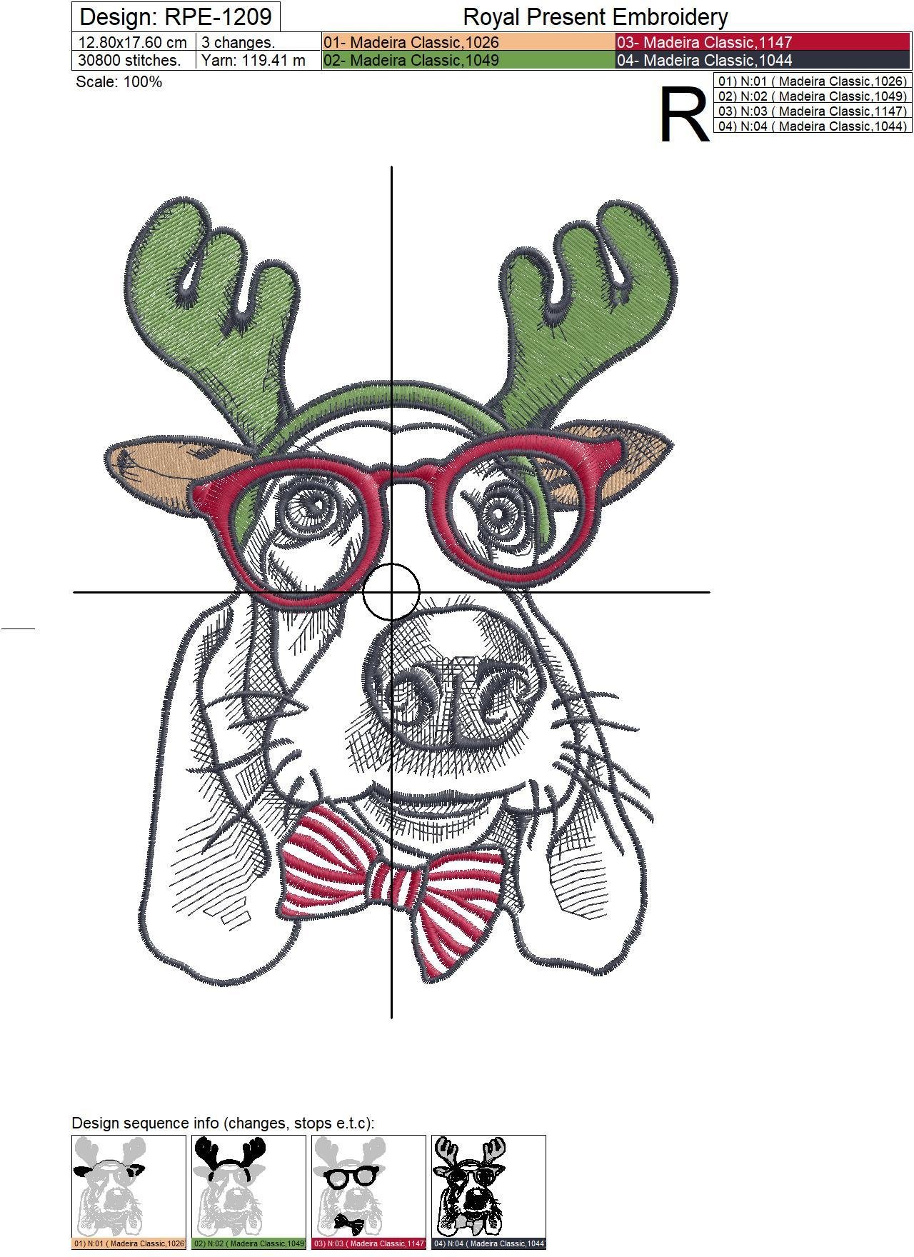 Christmas Machine Embroidery Design Dog - 2 sizes