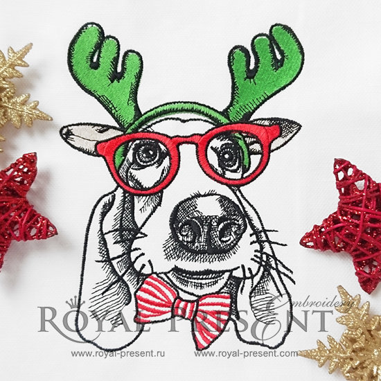 Christmas Machine Embroidery Design Dog - 2 sizes RPE-1209