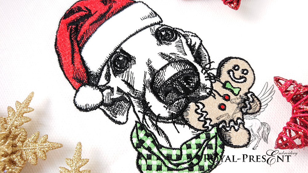 Machine Embroidery Design Christmas Dog - 2 sizes