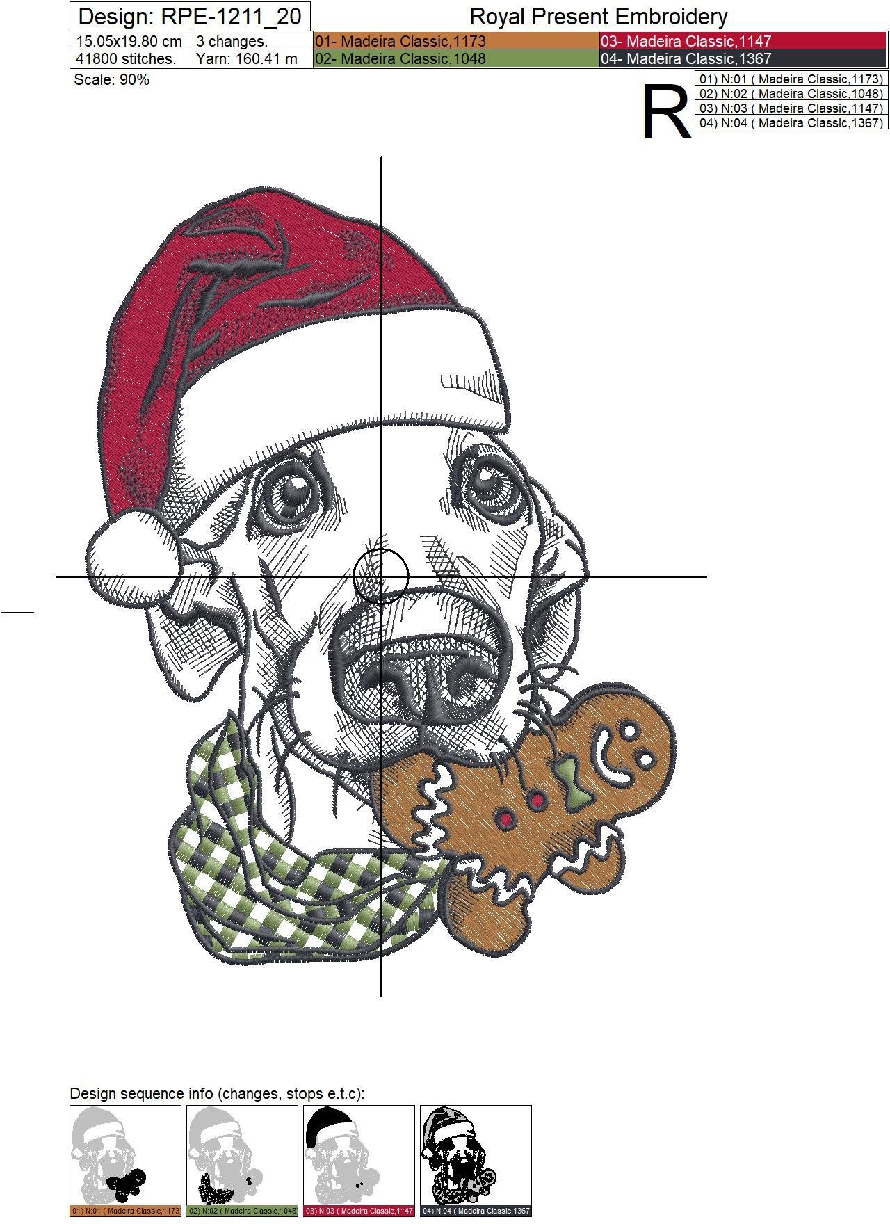 Machine Embroidery Design Christmas Dog - 2 sizes