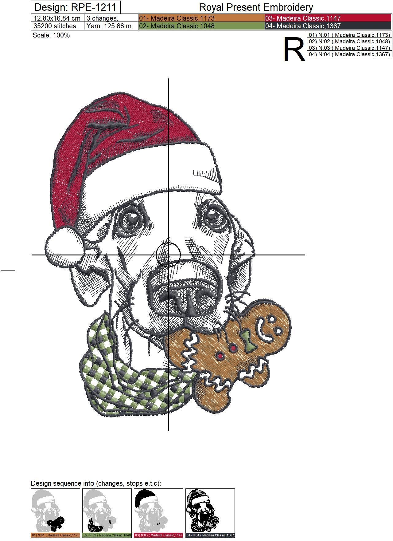 Machine Embroidery Design Christmas Dog - 2 sizes