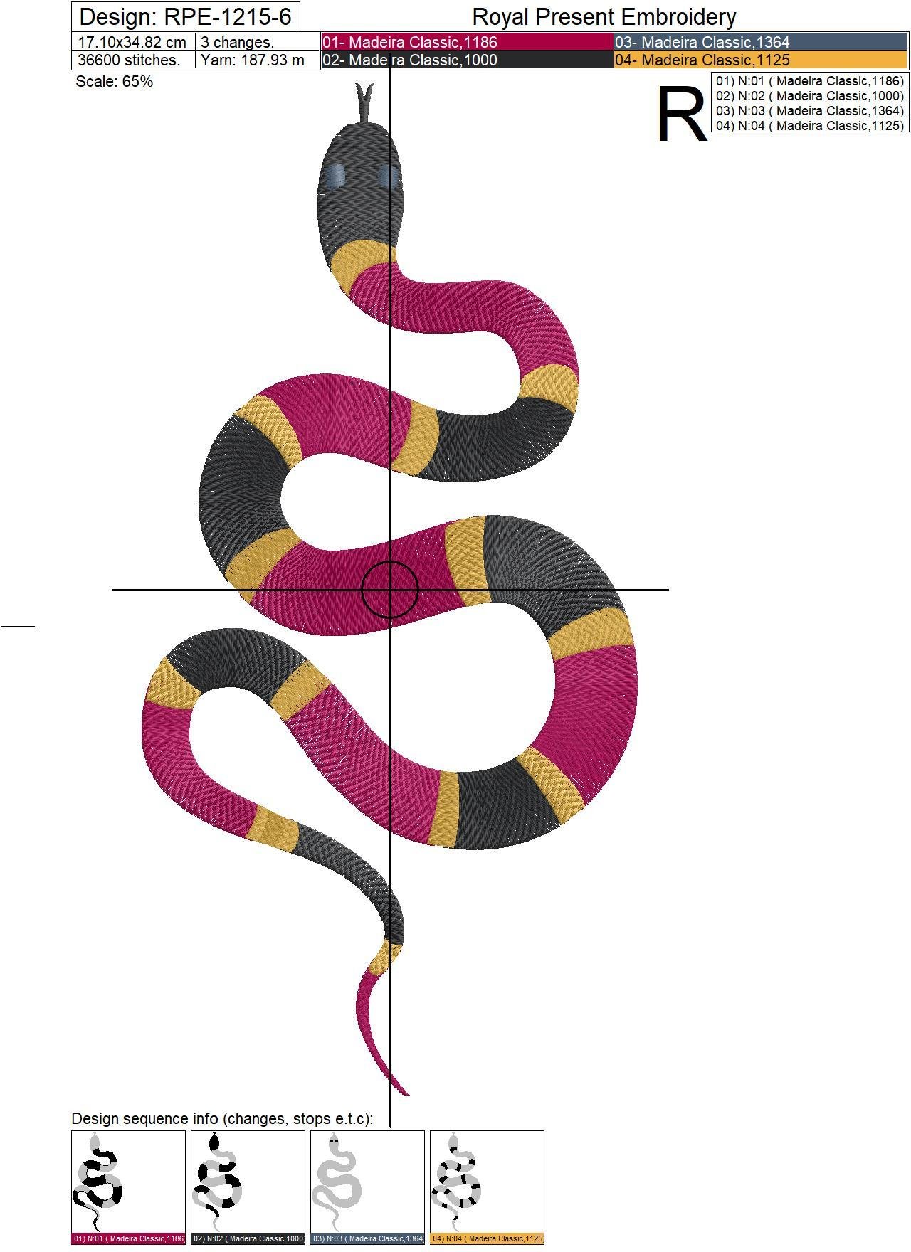 Snake Machine Embroidery Design - 6 sizes