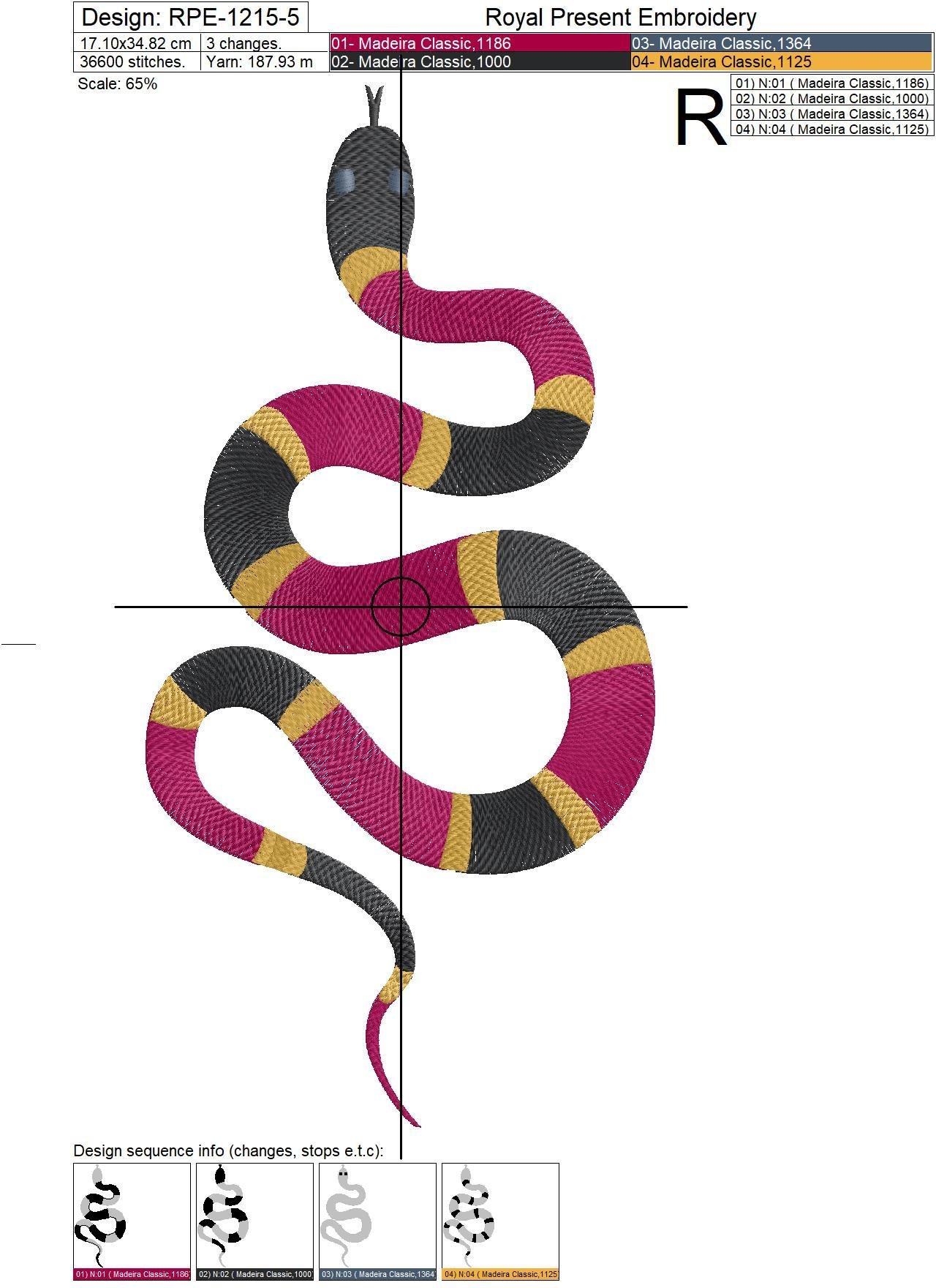 Snake Machine Embroidery Design - 6 sizes