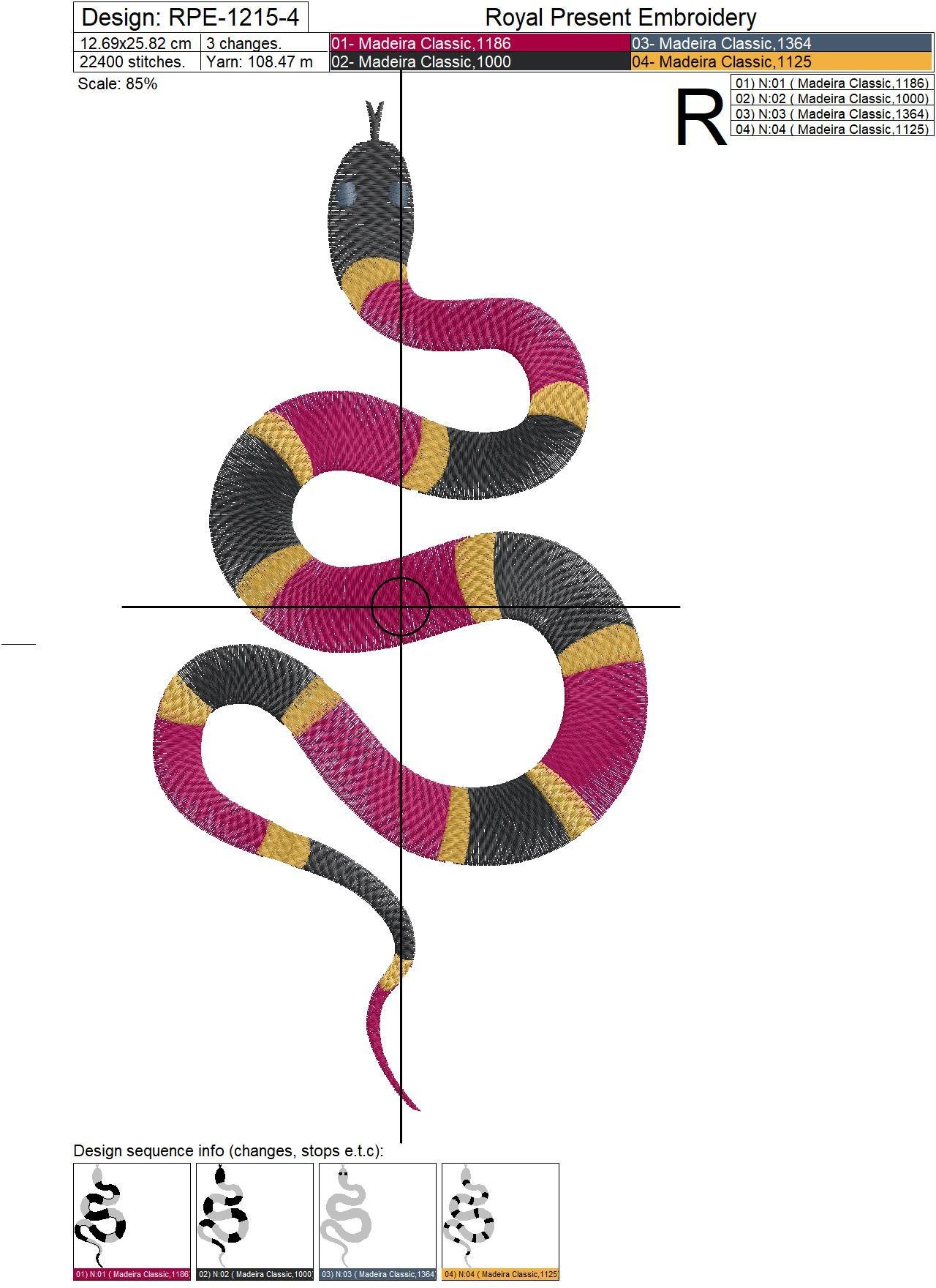 Snake Machine Embroidery Design - 6 sizes