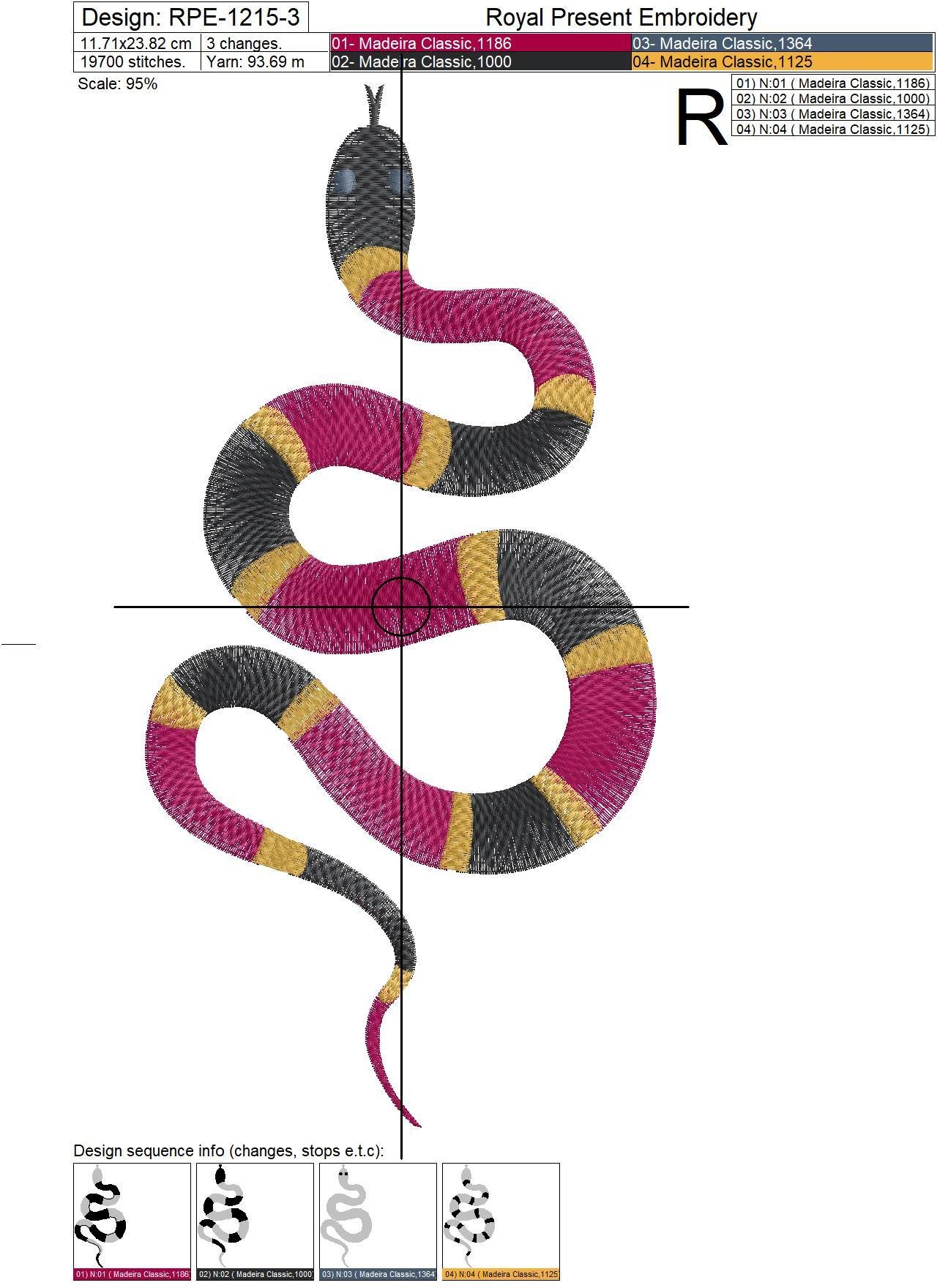 Snake Machine Embroidery Design - 6 sizes