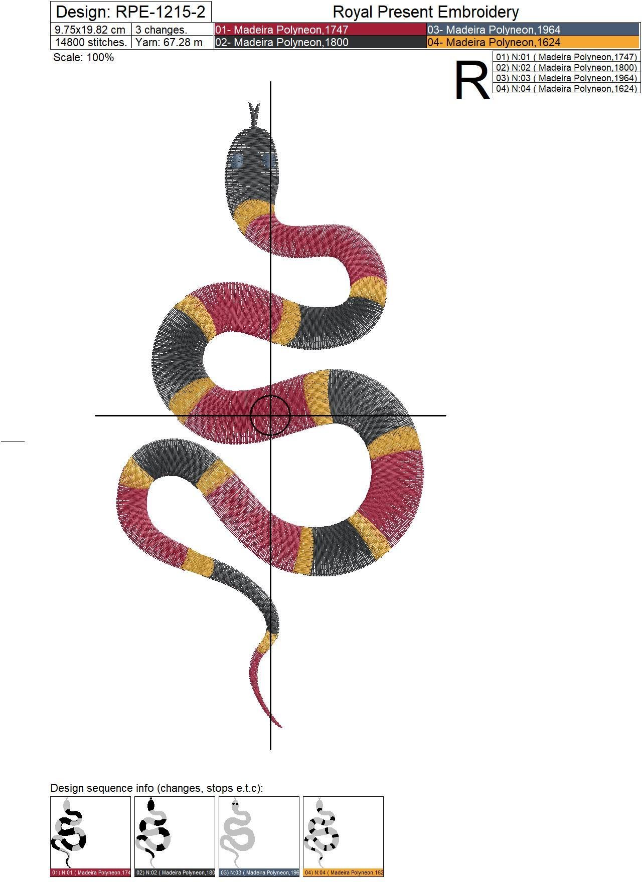 Snake Machine Embroidery Design - 6 sizes