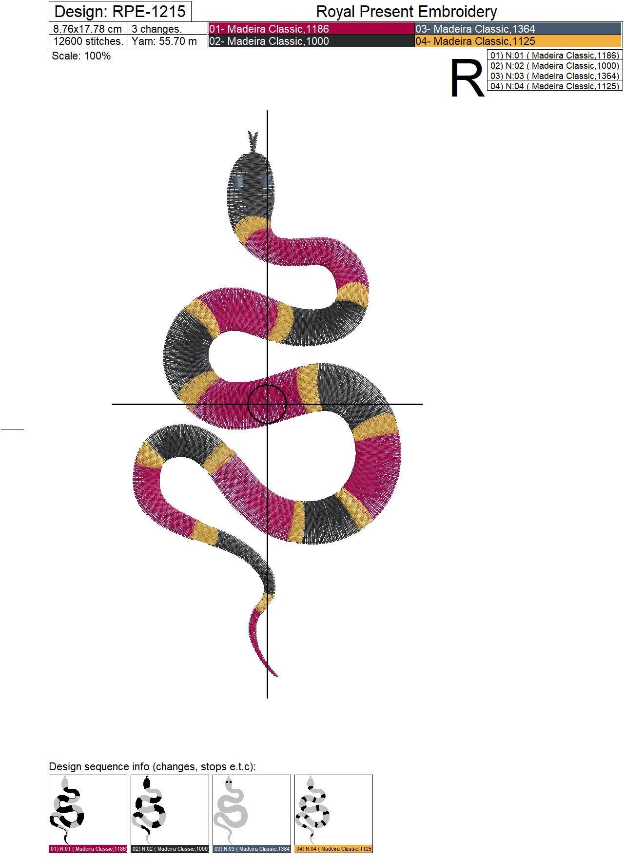 Snake Machine Embroidery Design - 6 sizes