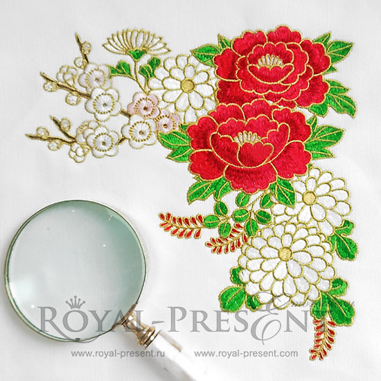 Machine Embroidery Design Peonies and chrysanthemums - 3 sizes RPE-1207-10