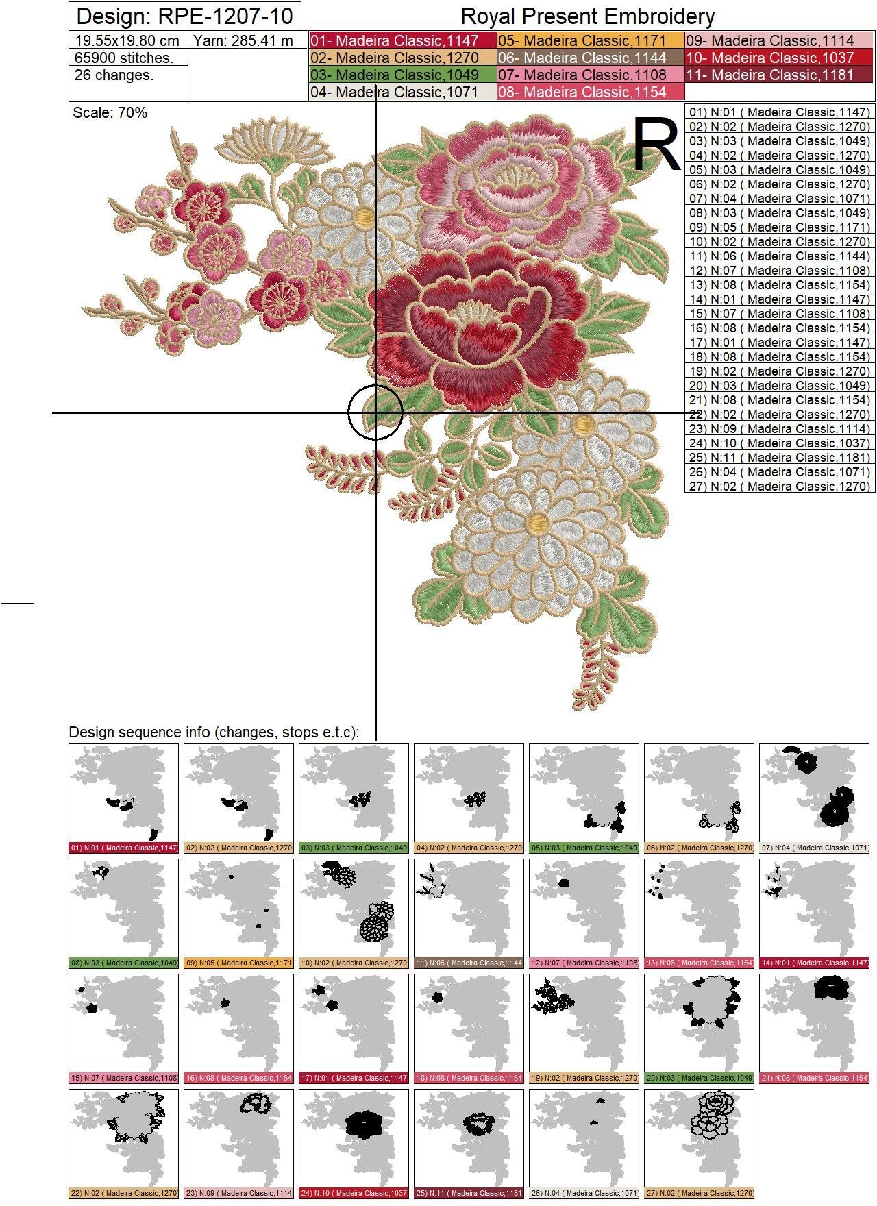 Machine Embroidery Design Peonies and chrysanthemums - 3 sizes