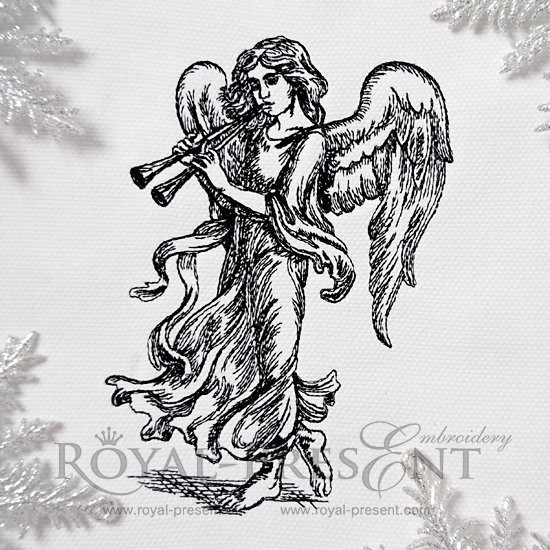 Machine Embroidery Design Angel with flutes RPE-961