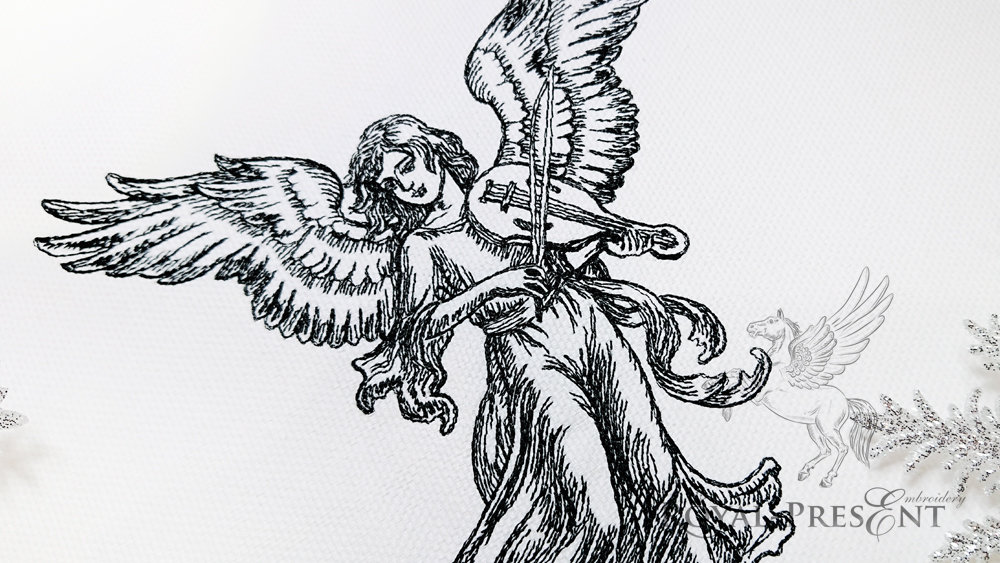 Line Art Machine Embroidery Design Angel with violin