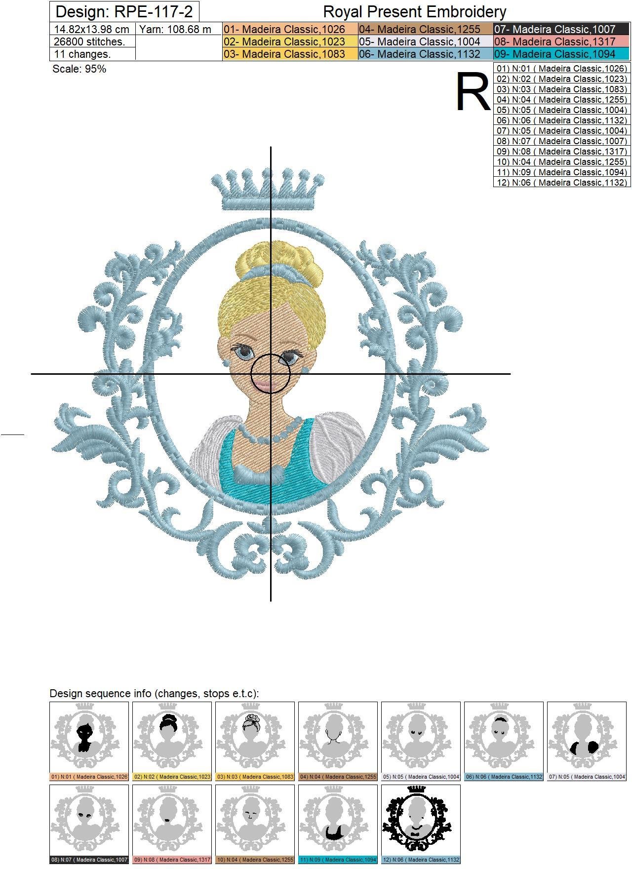 Machine Embroidery Design Princess Cinderella - 3 sizes