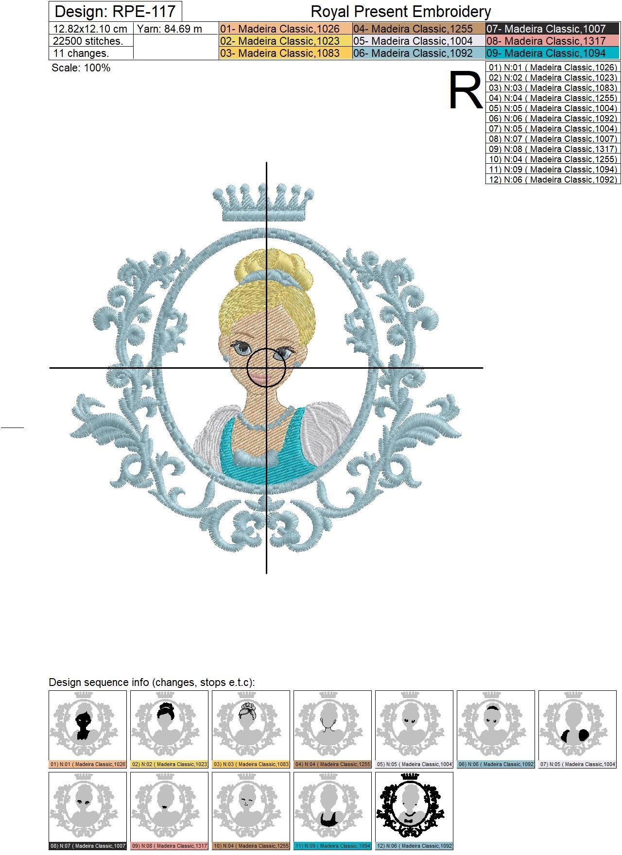 Machine Embroidery Design Princess Cinderella - 3 sizes
