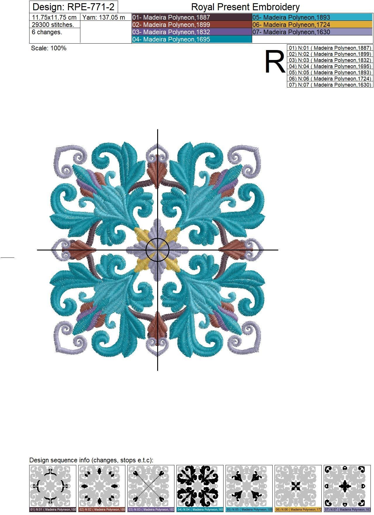 Quilt Block Machine Embroidery Design Peacock Color - 7 sizes