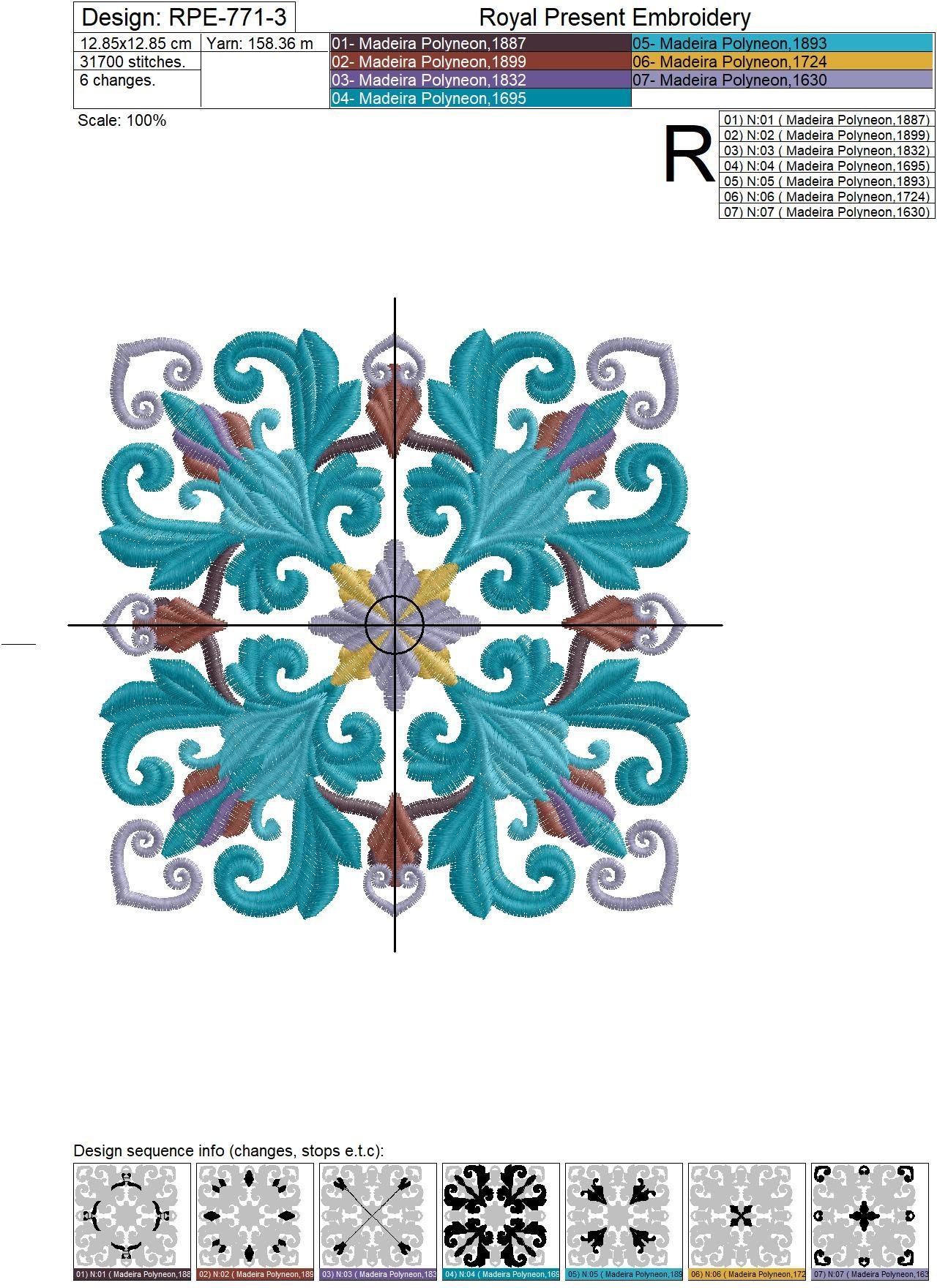 Quilt Block Machine Embroidery Design Peacock Color - 7 sizes