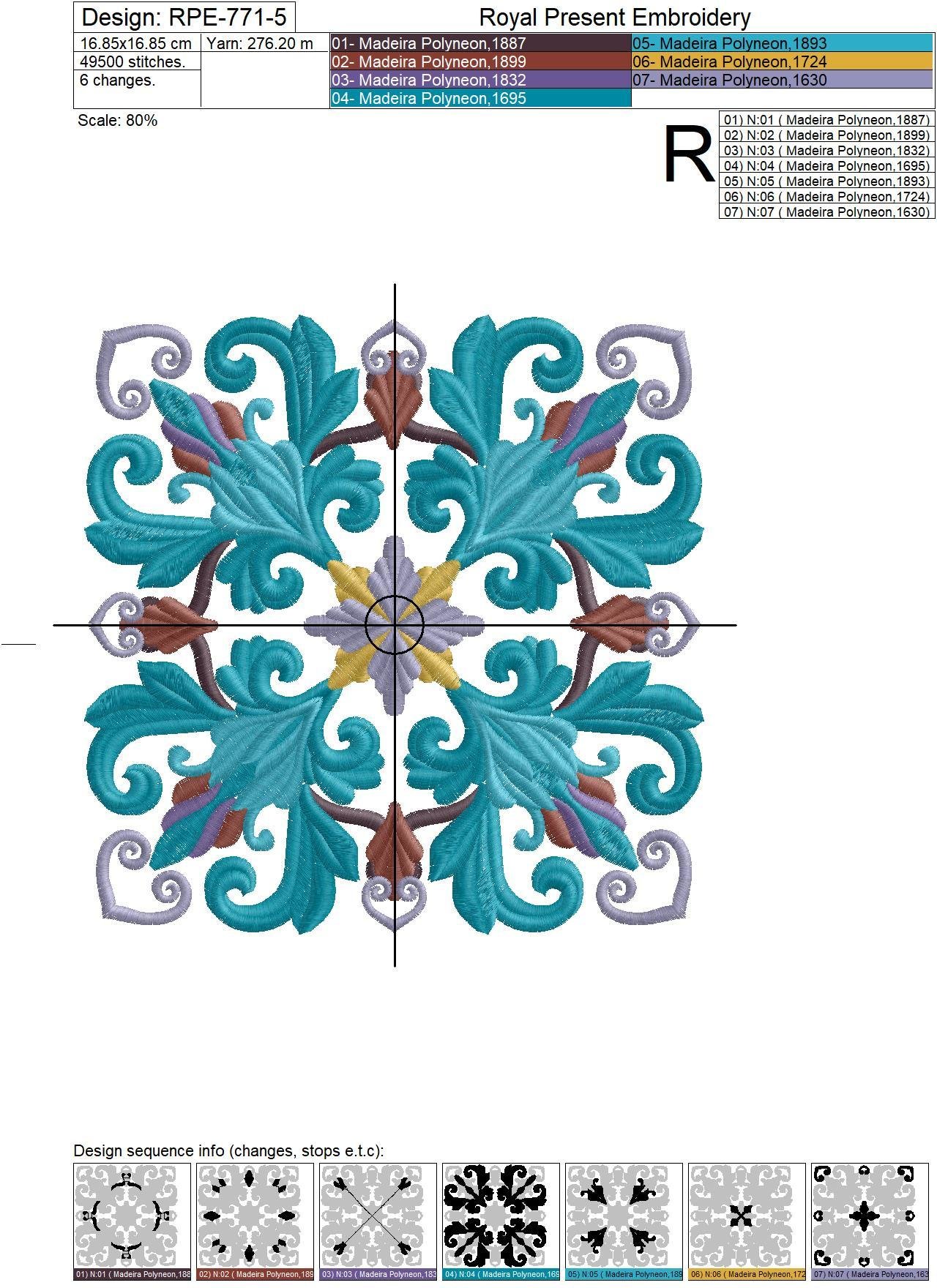 Quilt Block Machine Embroidery Design Peacock Color - 7 sizes