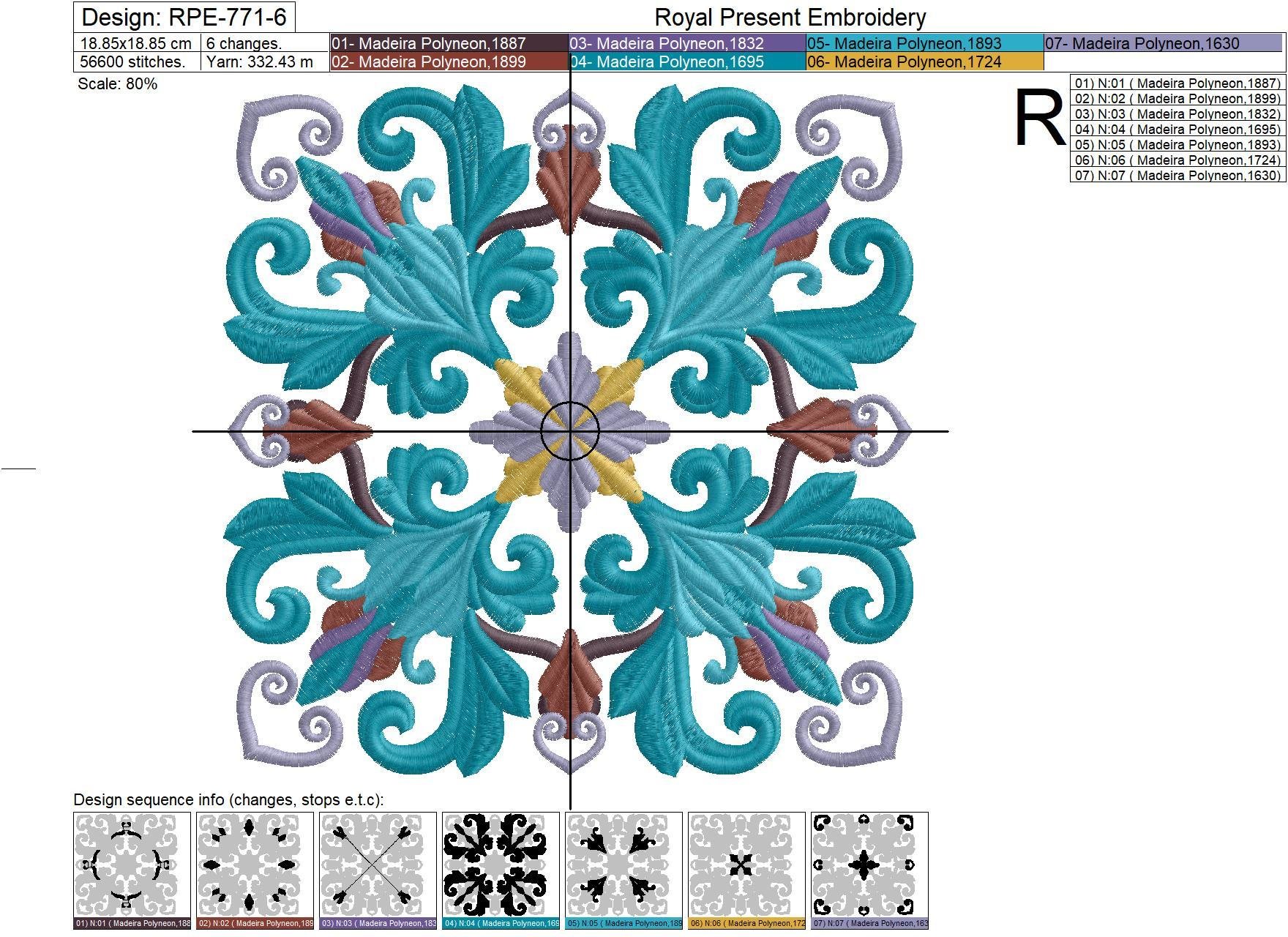 Quilt Block Machine Embroidery Design Peacock Color - 7 sizes
