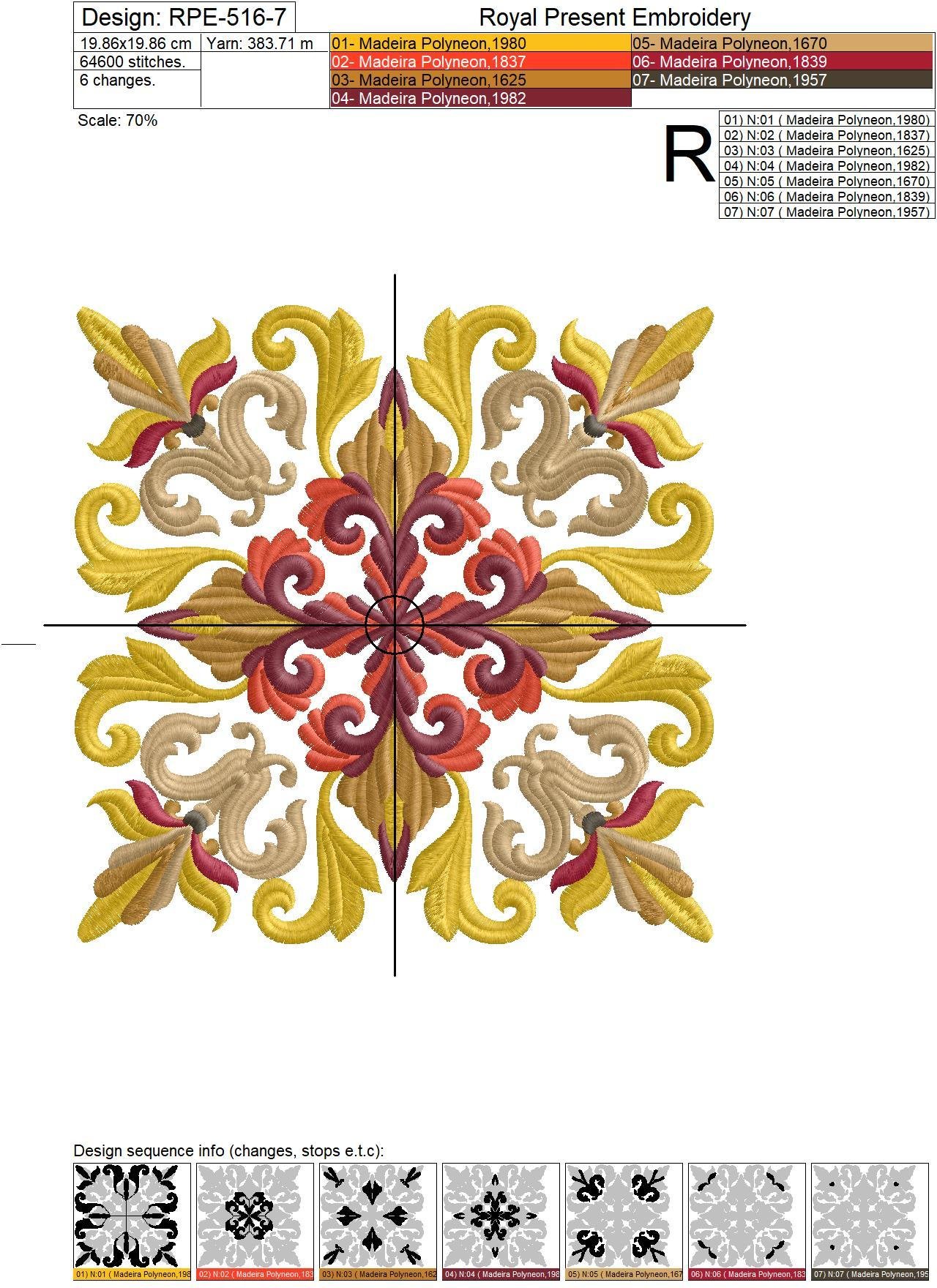 Medieval Acanthus Quilt Block Machine Embroidery Design - 7 sizes