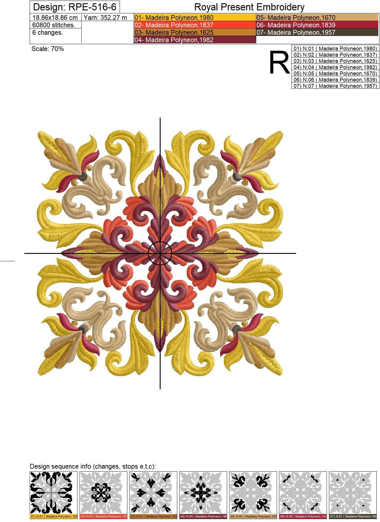 Medieval Acanthus Quilt Block Machine Embroidery Design - 7 sizes