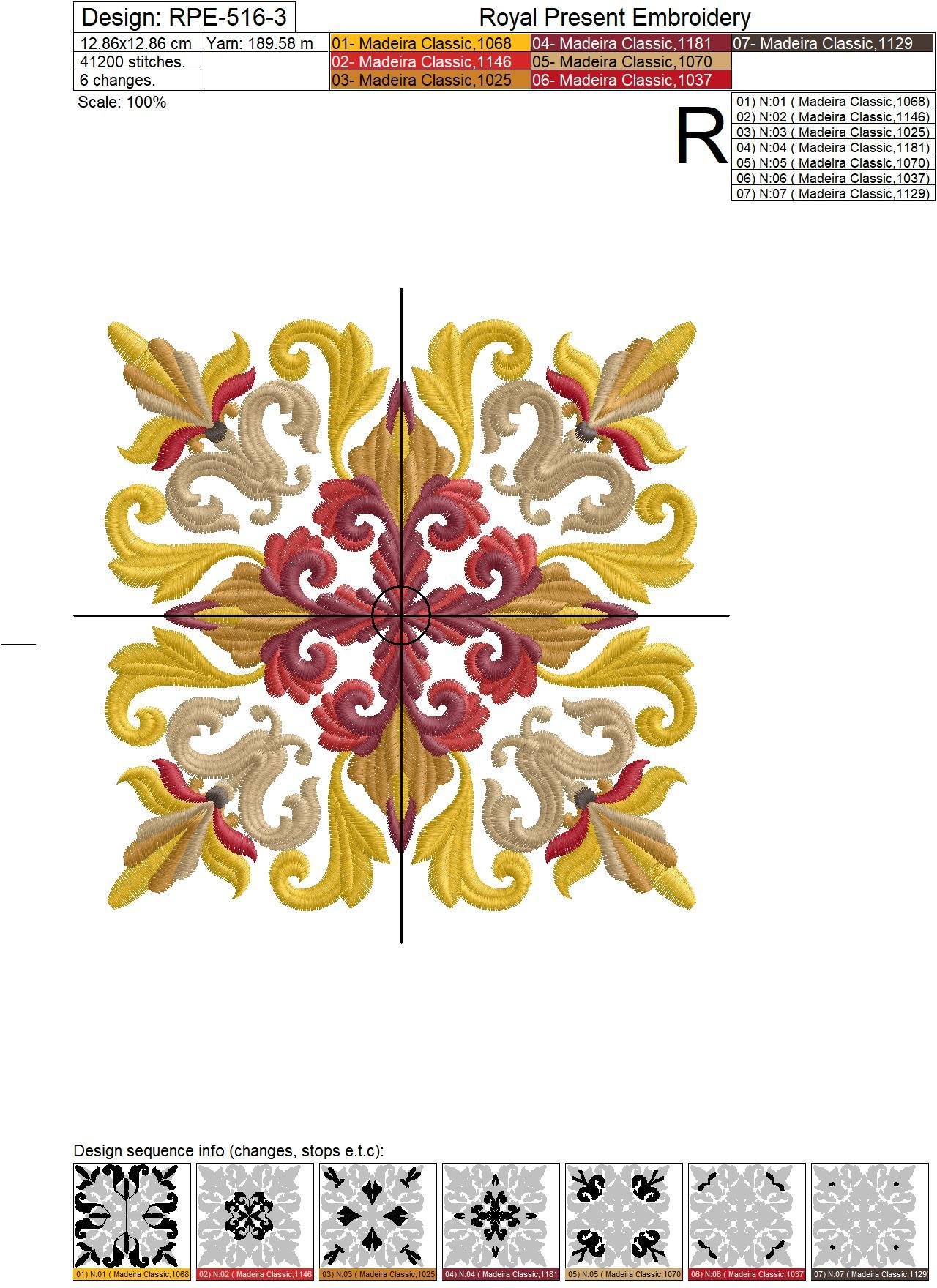Medieval Acanthus Quilt Block Machine Embroidery Design - 7 sizes