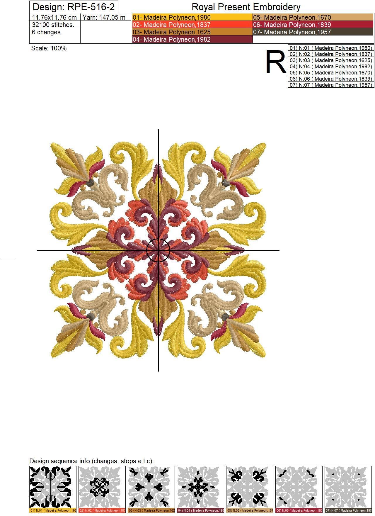 Medieval Acanthus Quilt Block Machine Embroidery Design - 7 sizes