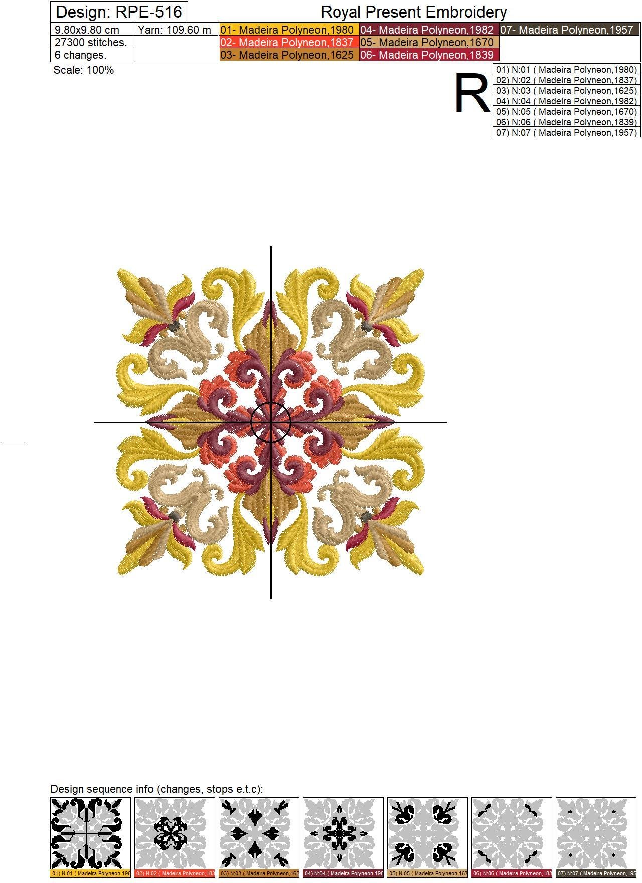 Medieval Acanthus Quilt Block Machine Embroidery Design - 7 sizes