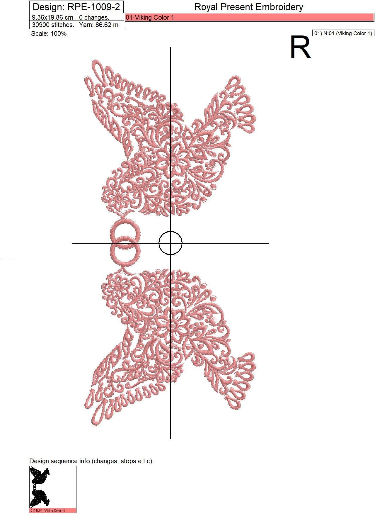 Machine Embroidery Design Wedding pigeons - 3 sizes