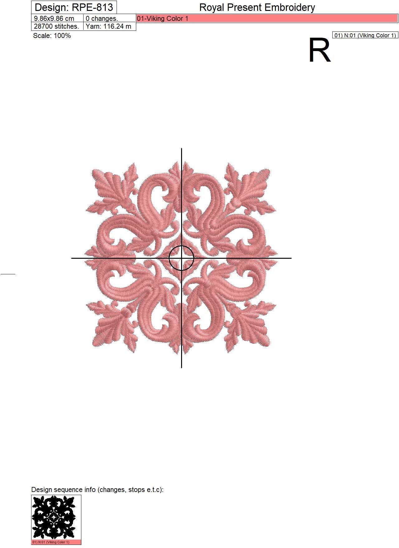 Quilt Block Machine Embroidery Design Pink Color - 7 sizes