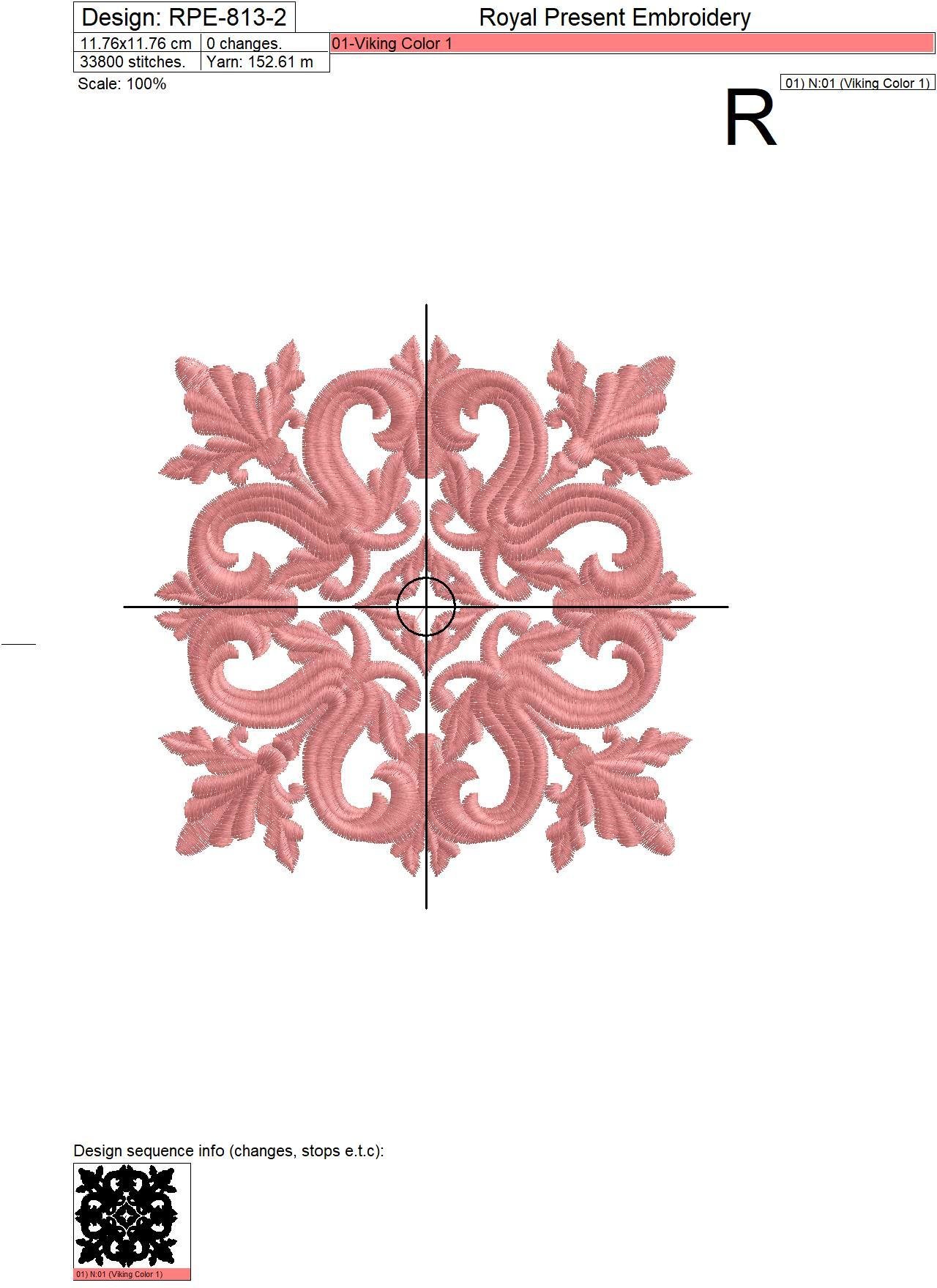 Quilt Block Machine Embroidery Design Pink Color - 7 sizes