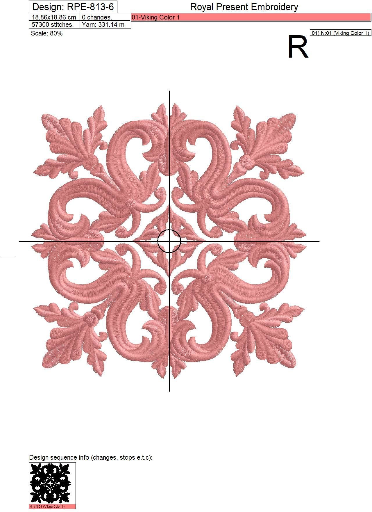 Quilt Block Machine Embroidery Design Pink Color - 7 sizes