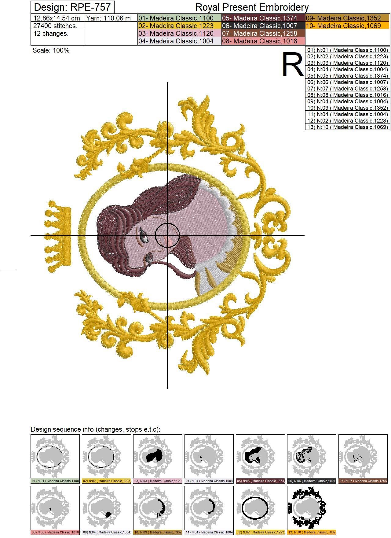 Machine Embroidery Design Princess Belle - 2 sizes