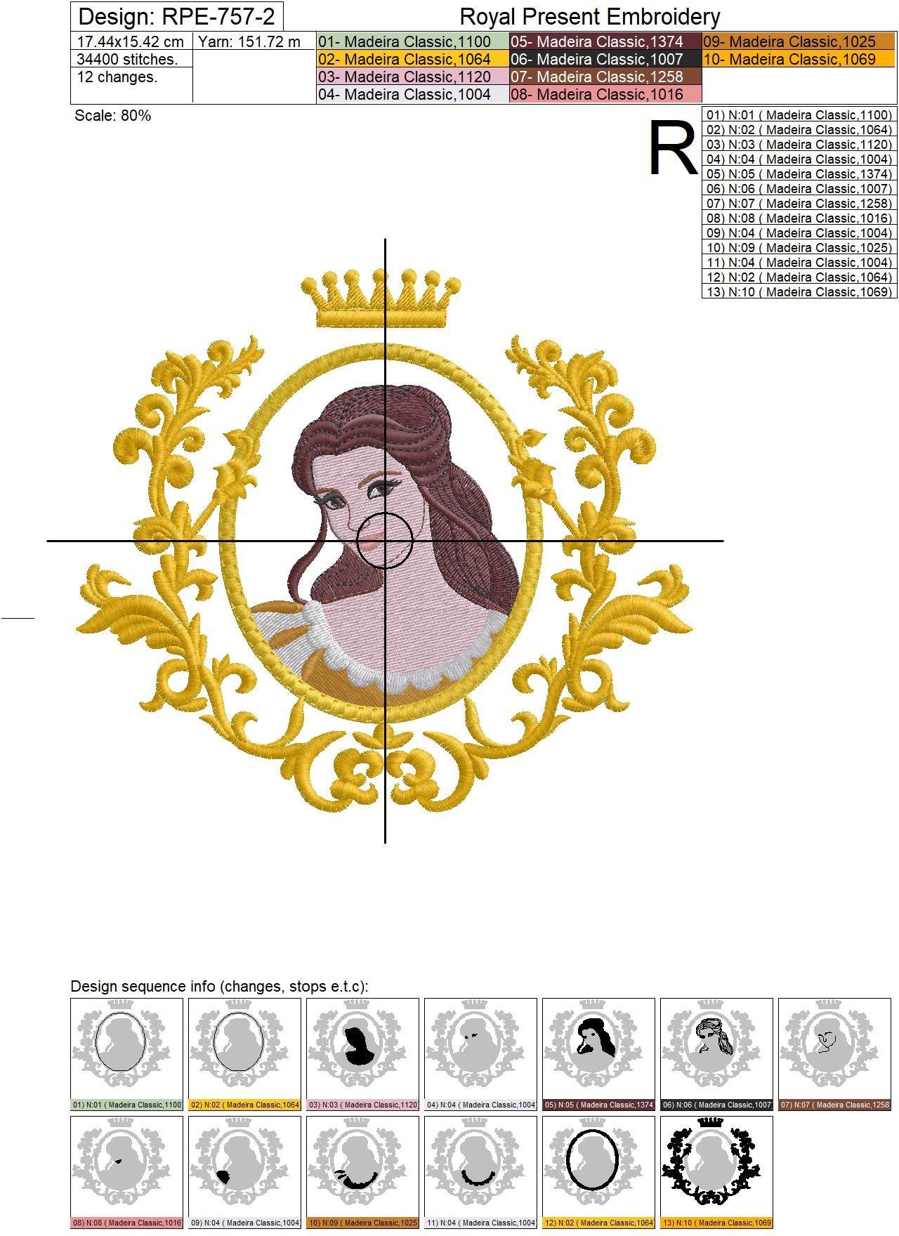 Machine Embroidery Design Princess Belle - 2 sizes