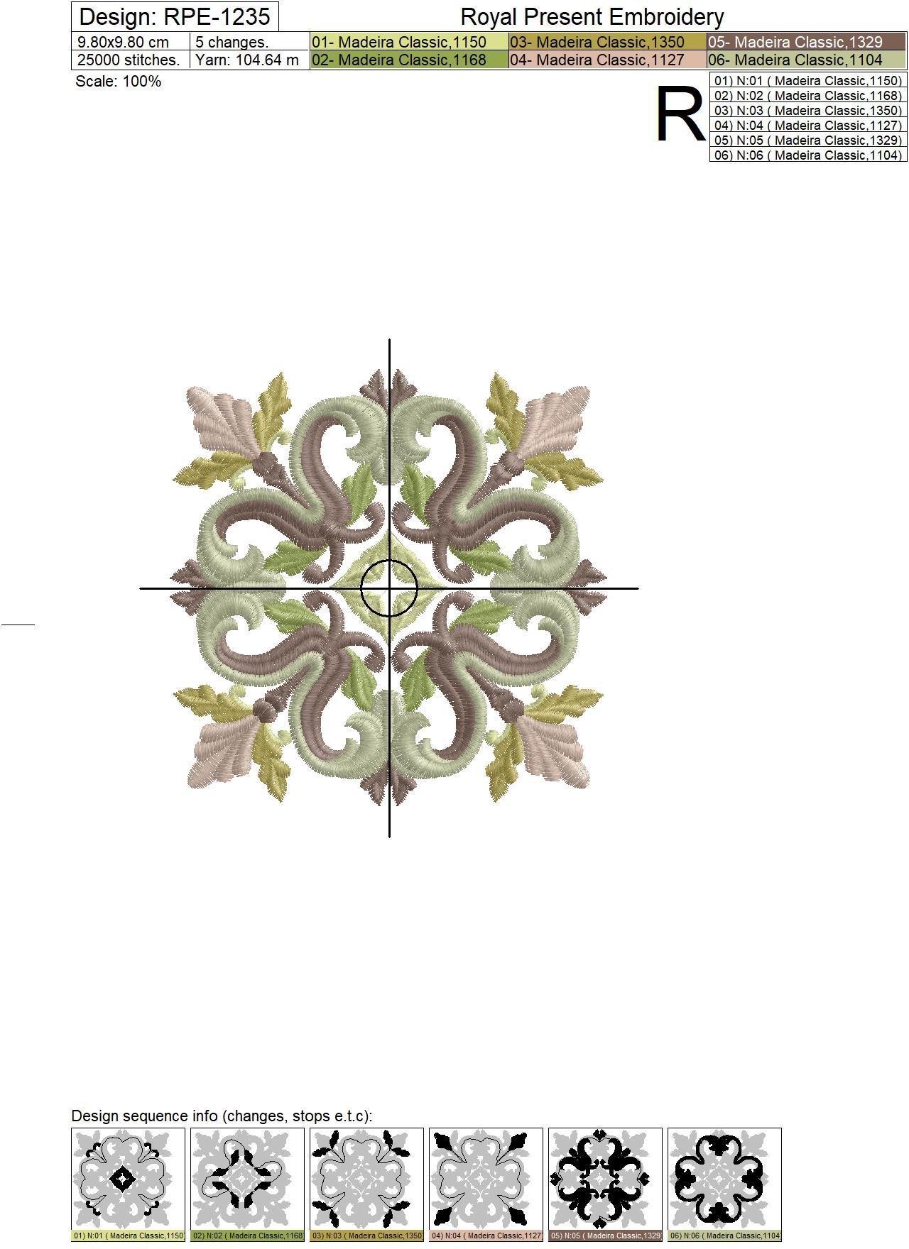 Medieval Acanthus Quilt Block Embroidery Design - 7 sizes