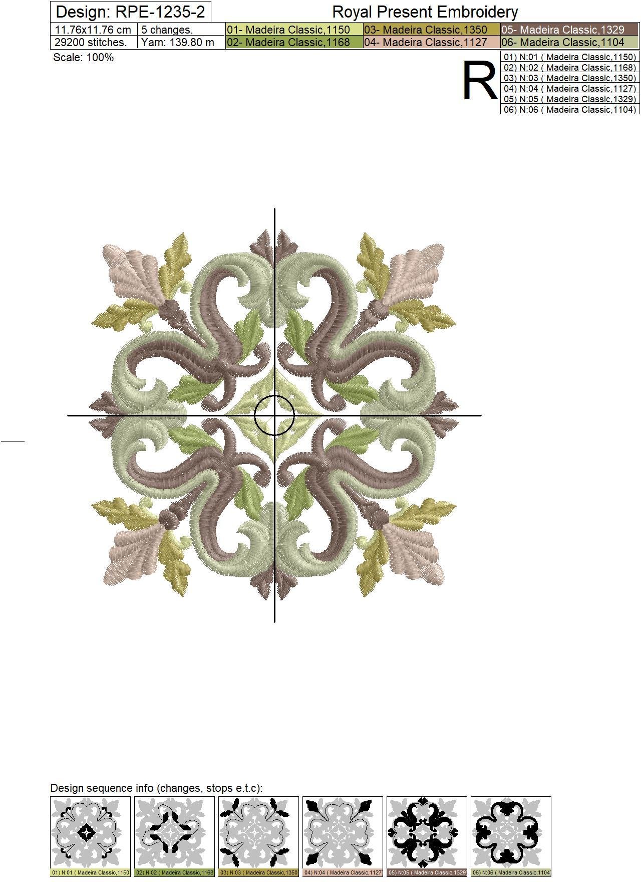 Medieval Acanthus Quilt Block Embroidery Design - 7 sizes