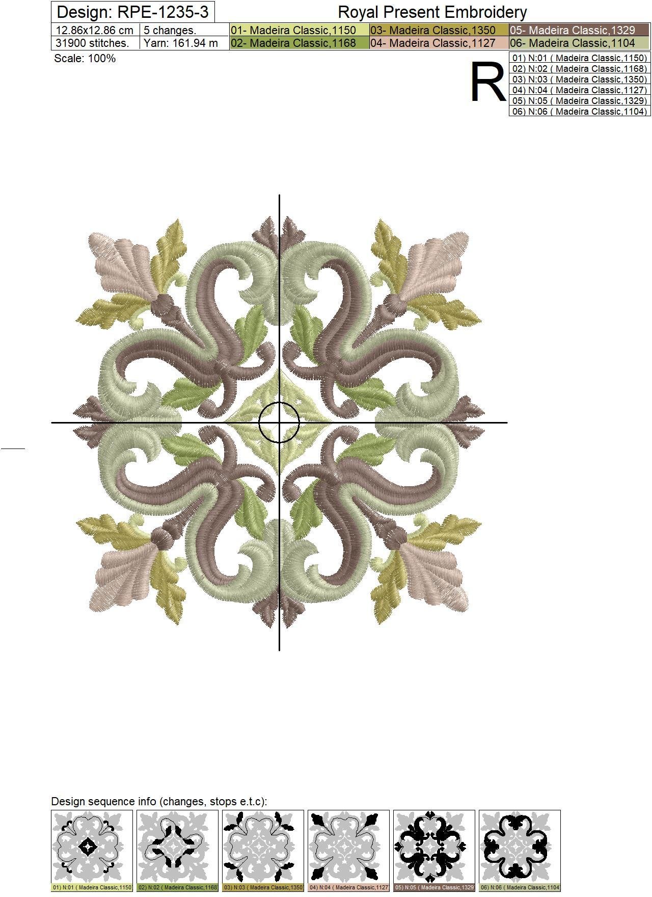 Medieval Acanthus Quilt Block Embroidery Design - 7 sizes