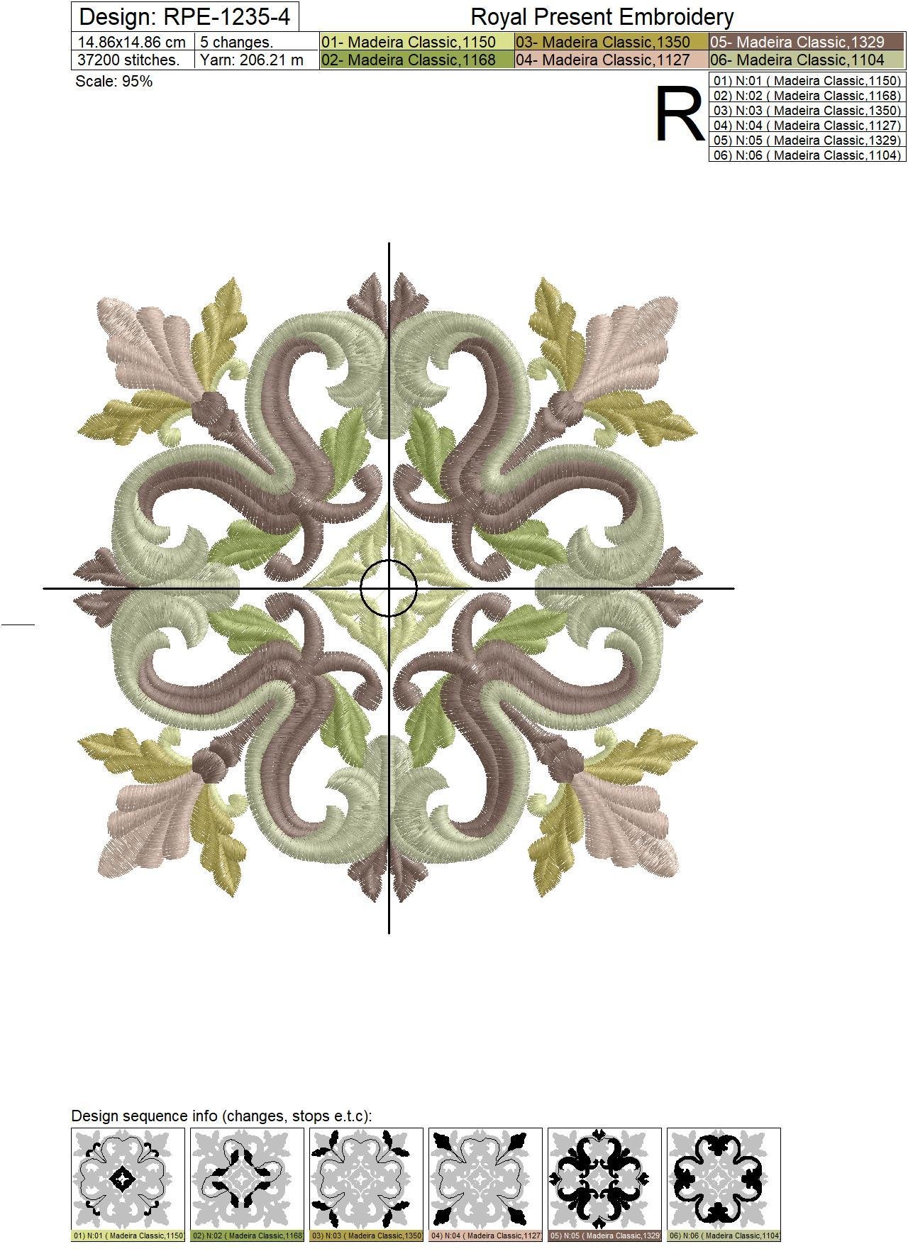 Medieval Acanthus Quilt Block Embroidery Design - 7 sizes