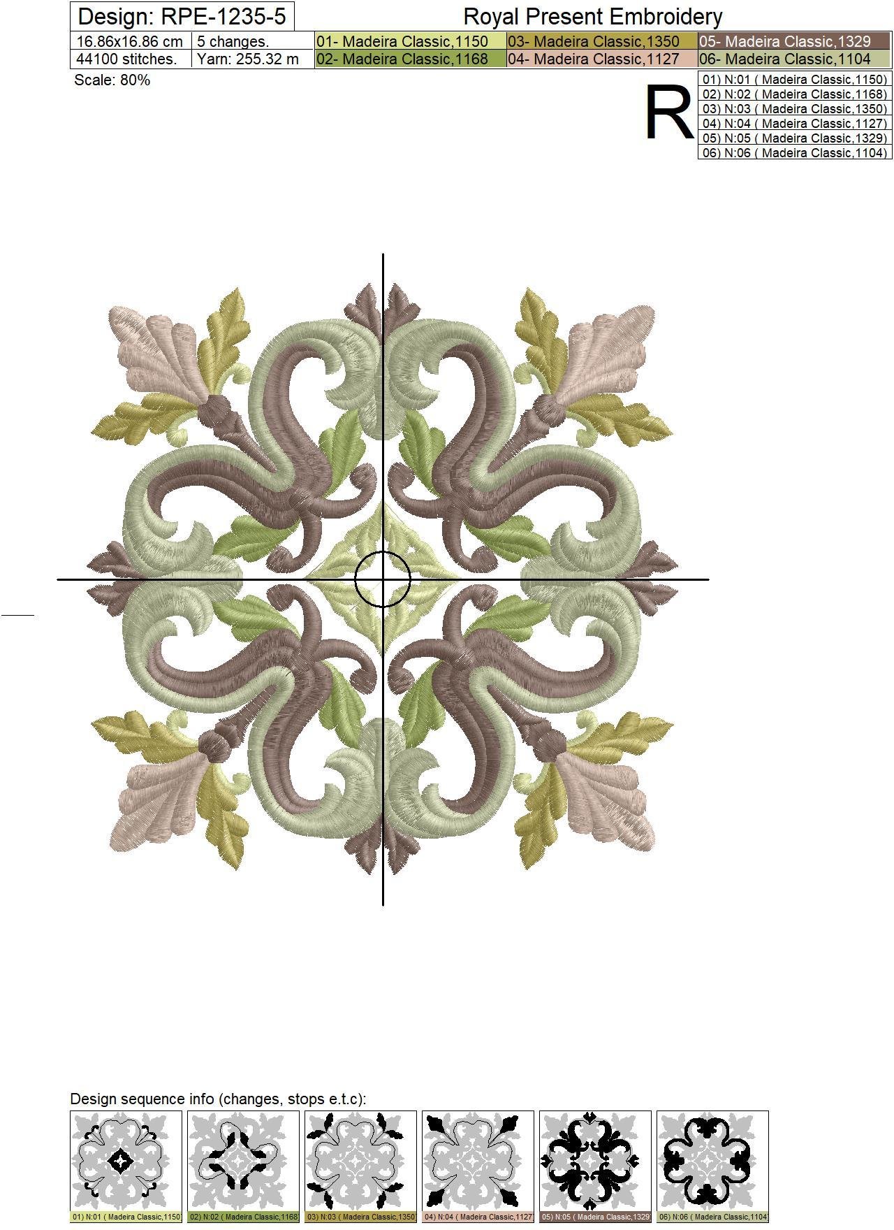 Medieval Acanthus Quilt Block Embroidery Design - 7 sizes
