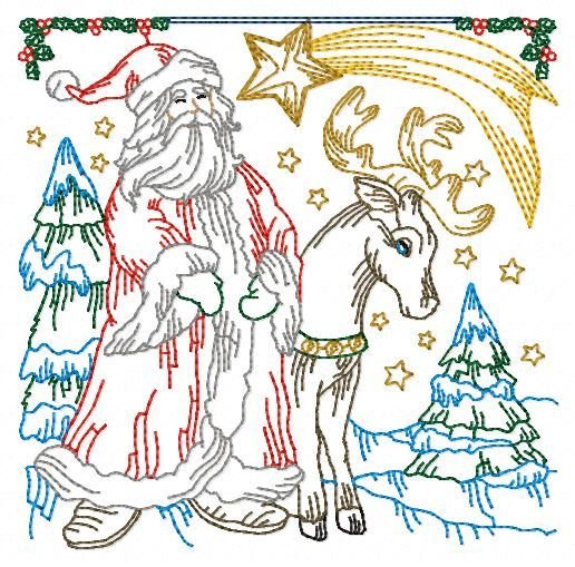 Machine Embroidery Design Winter Quilt Block Santa RPE-614-05