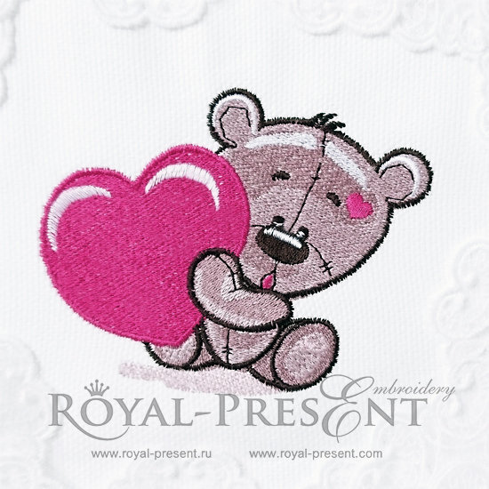 Machine Embroidery Design Cute Teddy Bear with heart - 2 sizes RPE-235